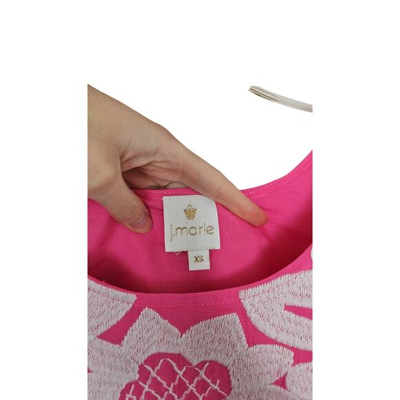 J.Marie Pink White Maya Dress Embroidered Floral Shift Dress Size X-Small - Picture 3 of 10